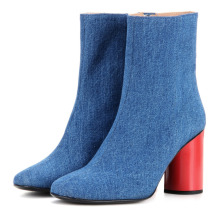 belles femmes italiennes d&#39;hiver bleu bottes en denim femmes chaussures